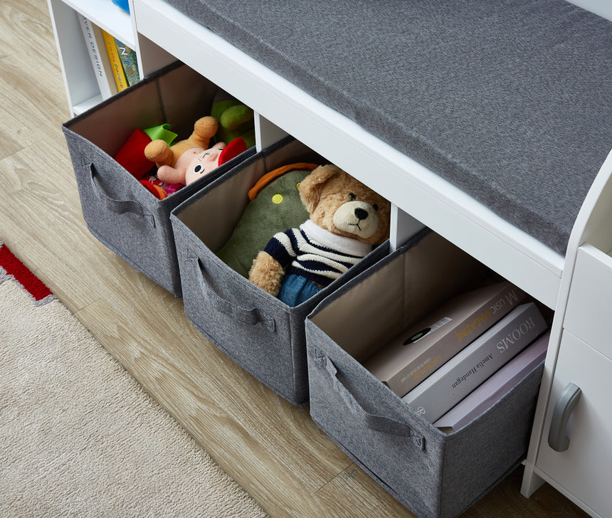 All 4 Kids Theodore White Book Case with Storage and Cushion