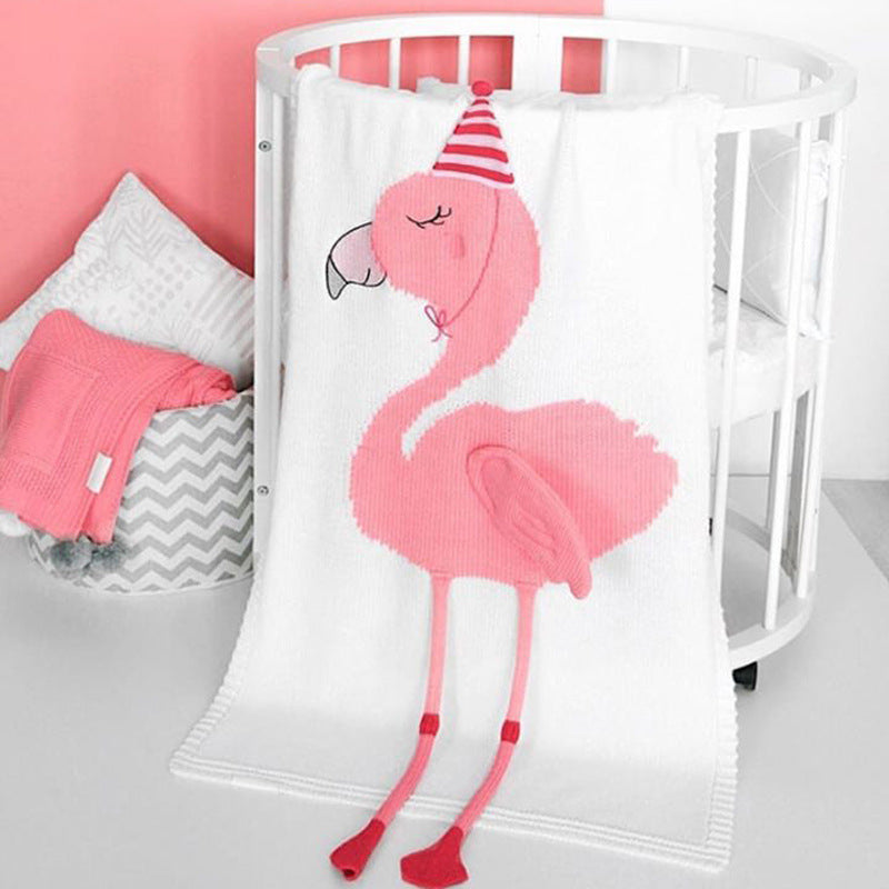 All 4 Kids Soft Cotton flamingo Pattern Knitted Throw Blanket