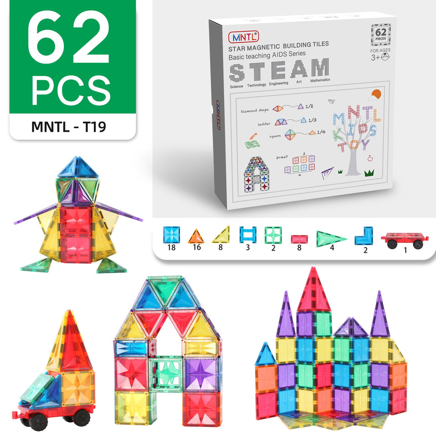 MNTL Classic Basic Teaching Aids Magnetic Tile Set 62 Pcs