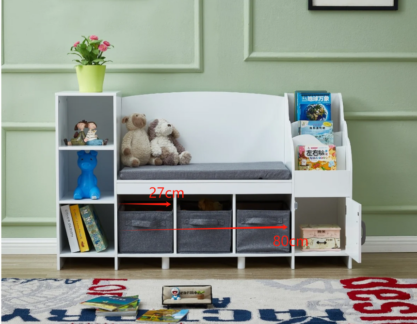 All 4 Kids Theodore White Book Case with Storage and Cushion