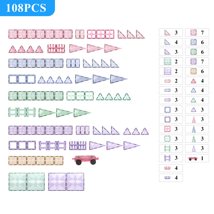 MNTL Pastal Magnetic Tile 108 Pcs