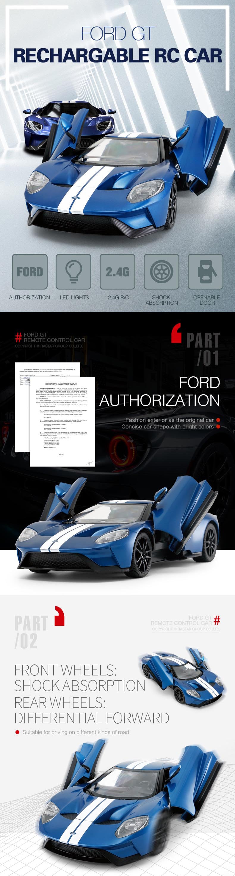 Rastar Licensed 27MHz 1:14 Radio Control Car - Ford GT