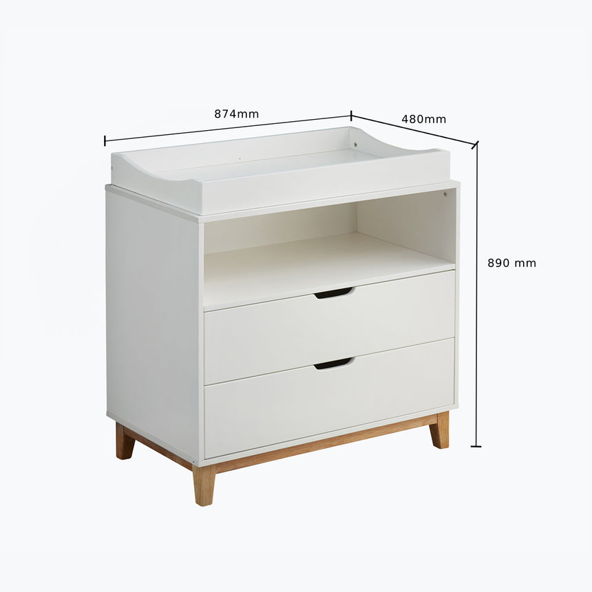 JOY BABY Aurora 2 Drawers Chest of Draw with Change Table - White